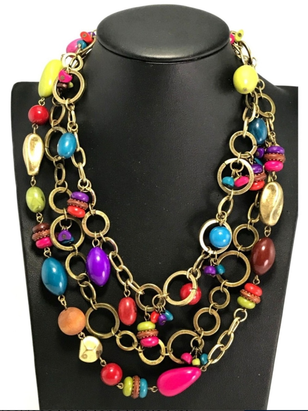 Premier Designs Gold-Tone Multicolor Bead Layered Necklace& Bracelet Set
